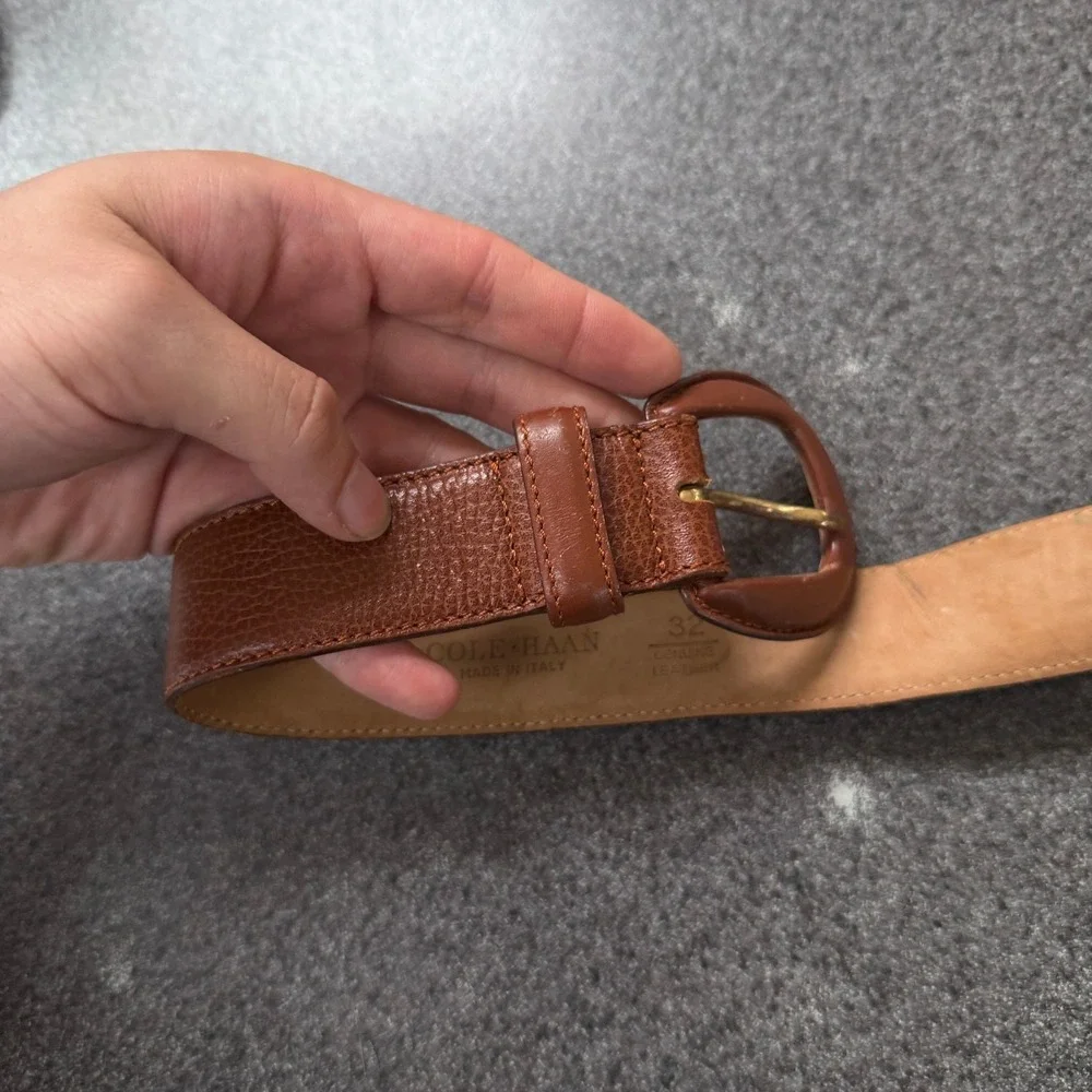 Cole Haan Belt Mens 32 Brown Excellent Pebbled Leather Made in Italy